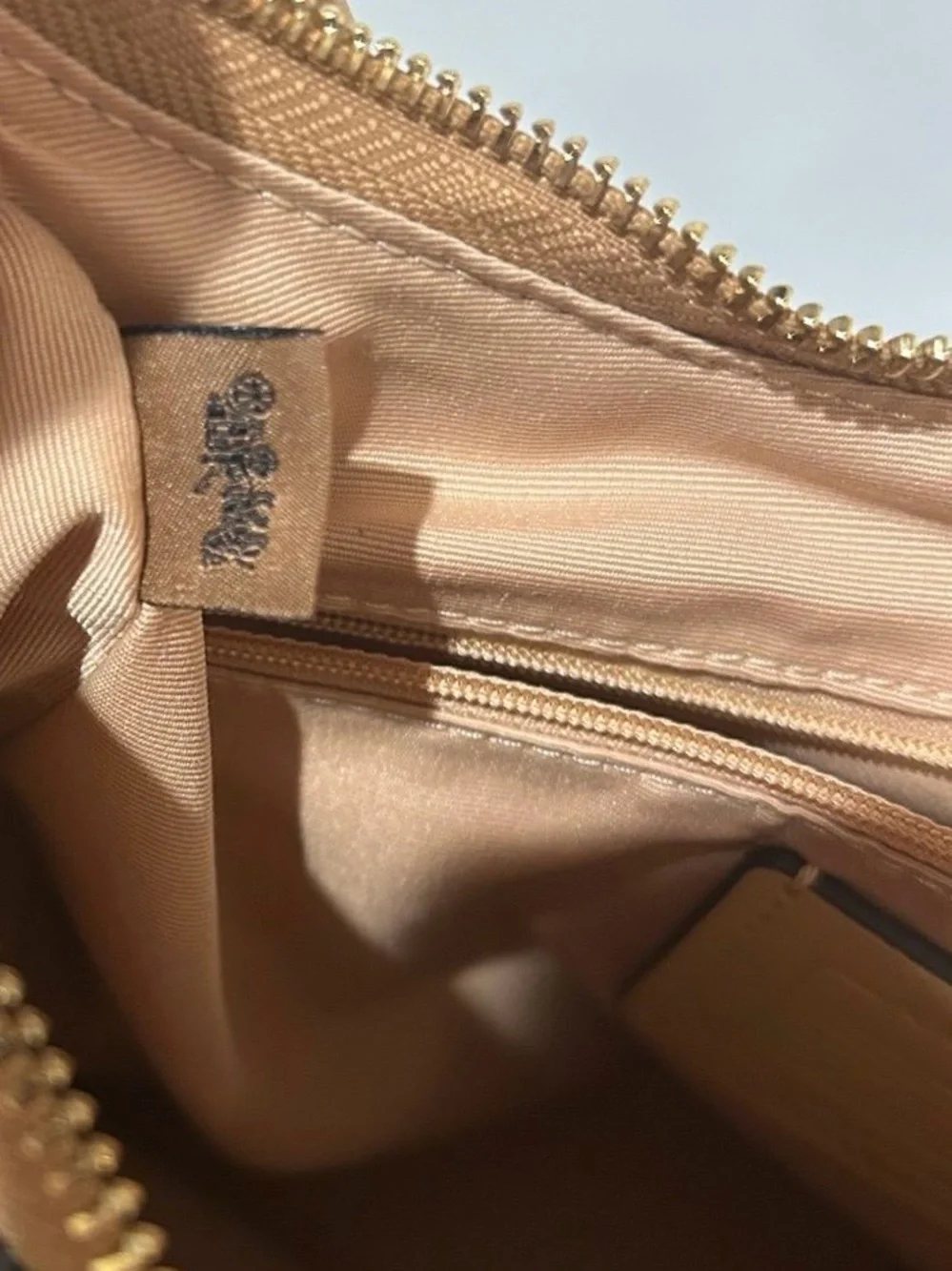 Coach Teri Hobo Tan Ruched-Handle Shoulder Bag with Gold Hardware